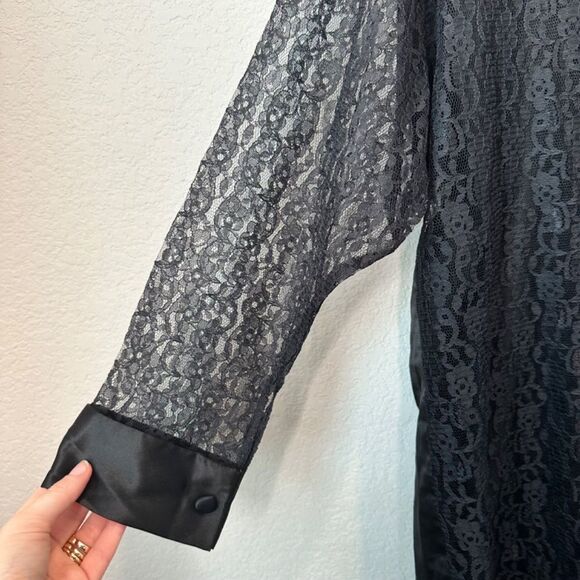 Victoria’s Secret Gold Label Black Satin Sheer Lace Button Front Nightgown S - Picture 2 of 6